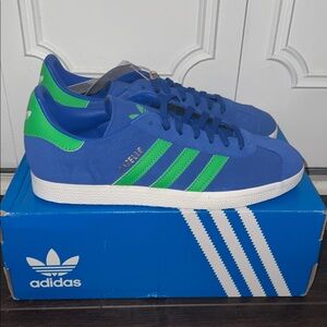Adidas Men’s Gazelle Royal Blue and Green Sneakers, Size: 8.5